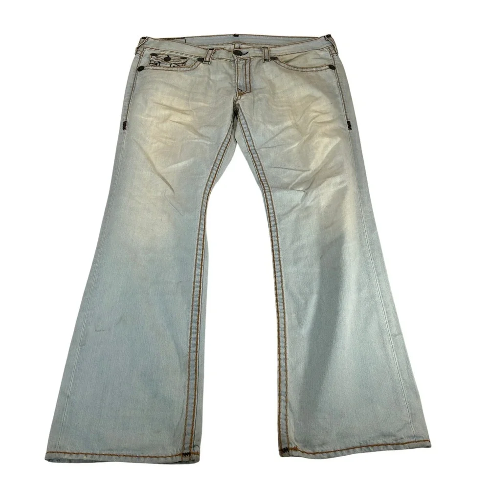True Religion Ricky Super T Jeans Light Wash Blue Denim Made in USA Mens 40x34